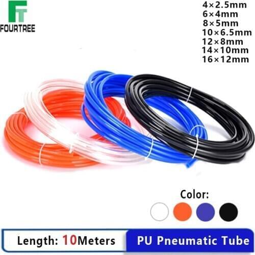 10 Meters Pneumatic Hose PU Pipe OD×ID 4×2.5 6×4 8×5 10×6.5 12×8 14×10 16×12mm Air Tube Compressor Tubing