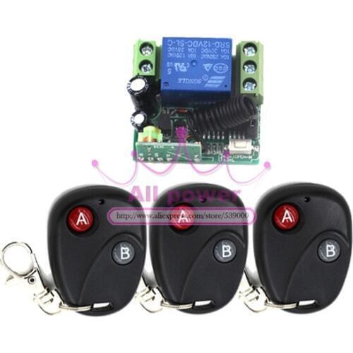 100M 1CH channel 4Relay 12V wireless remote control system 1 receiver& 3transmitter 315/433MHZ Fixed code output is adjustable