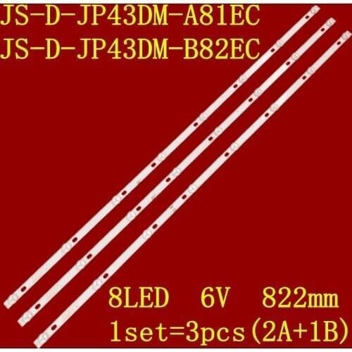3pcs/set 828MM 8LED(6v) LED backlight strip for JS-D-JP43DM-A81EC JS-D-JP43DM-B82EC (80227) E43DM1000 MCPCB