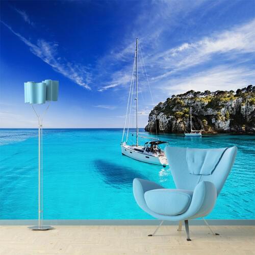 Custom any size 3D wall mural wallpapers Modern fashion Blue Sea Sailing Wall sticker YBZ071