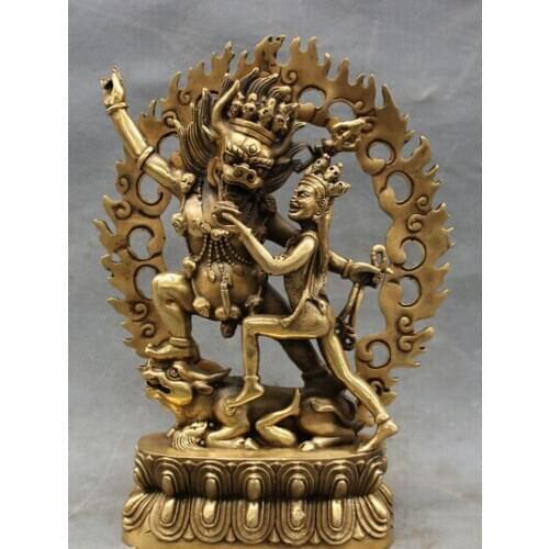 8" Marked Tibet Brass Buddhist Yamantaka Yama Buddha Protector Deity Statue statues garden decoration statues garden decoration