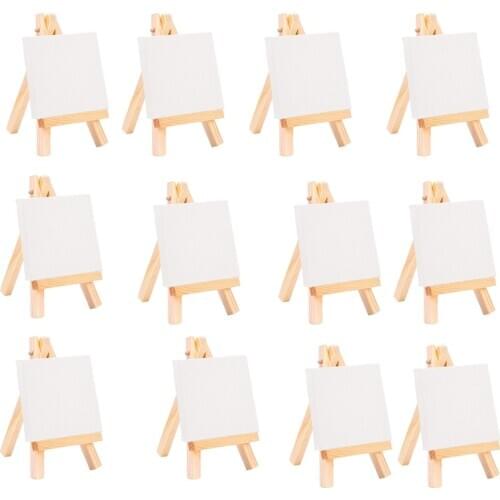 AU42 -24Set Artists 5 Inch Mini Easel +3 Inch X3 Inch Mini Canvas Set Painting Craft DIY Drawing Small Table Easel Gift