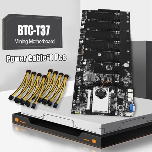 BTC-T37 Riserless Mining Motherboard Set 8 GPU Bitcoin Crypto Etherum Mining With Power Cable*8Pcs Support 1333/1600MHz MHZ RAM