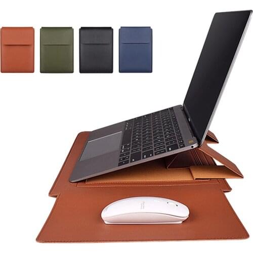 Laptop Sleeve For Macbook Air 13 PU Leather Notebook Cover For Huawei Matebook Shell Laptop bag With Stand Mouse Pad