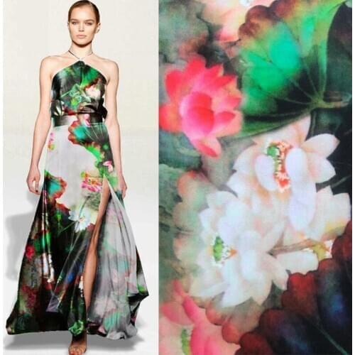 108CM Wide 28MM Lotus Print Stretch Heavy Silk Crepe Fabric Good for Spring Summer Dress Skirt Shirt Pants JH208