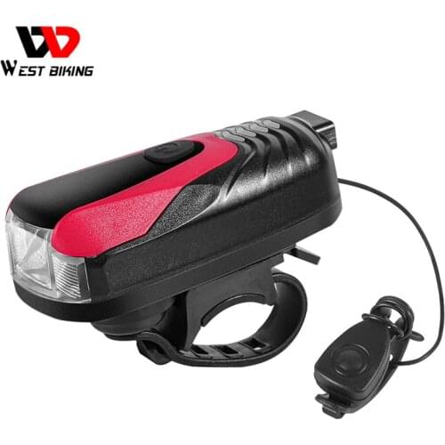 WEST BIKING 1200mAh USB Rechargeable Bike Front Light With 6 Mode Horn Waterproof Cycling Safety Warning Bicycle Lamp Flashlight
