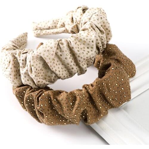 Haimeikang Large Size Hair Band Women Headbands For Girls Pleated Wide Bezel Hairbands Lady Fashion Rhinestone Hair Accessories