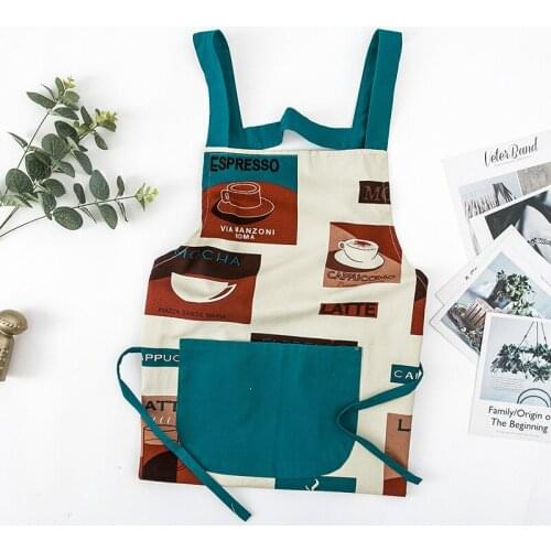 Espresso Pattern Home Cooking Baking Cotton Coffee Pinafore House Cleaning Bib Enlarged Pocket Women Men Kitchen Aprons 46438
