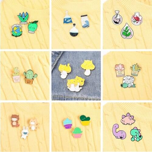 Custom Cartoon origami dinosaur Enamel Pins Cactus Succulent Plant Brooches Bag Lapel Pins Cartoon Badge Jewelry Gifts for kids