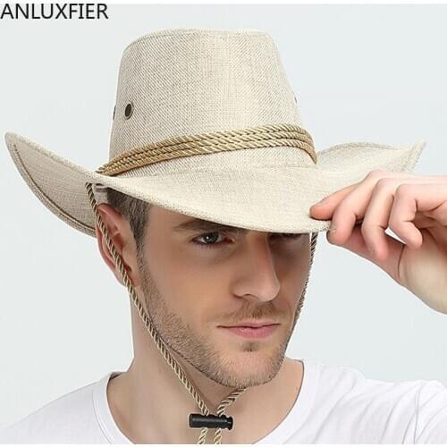 H6788 Western Cowboy Hat Man Summer Sun Protection Outdoor Sunshade Cap Male Jazz Travel Fishing Mountain Casual Hats