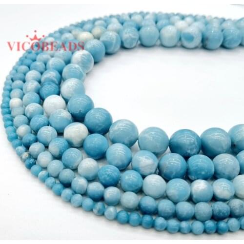 Round And Smooth Blue Sky Beads,Natural Blue Larimar Stone Sky Blue Beads DIY Beads For Bracelet Making Strand15"