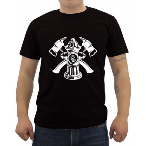 Summer Fashion Casual Men O-Neck T Shirt Firefighter Logo Shirt, Rescue Axes Fire Hydrant Emergency Design T Shirt Tees