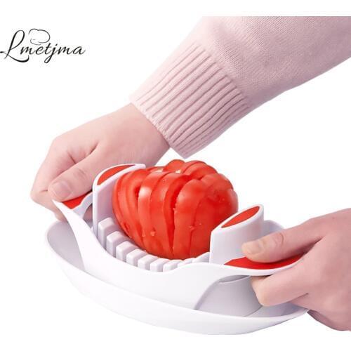 LMETJMA Multiuse Tomato Slicer Fruits Cutter Stainless Steel Tomato Slicer Cutter BPA Free Mushroom Kiwi Slicer Utensils LK0006