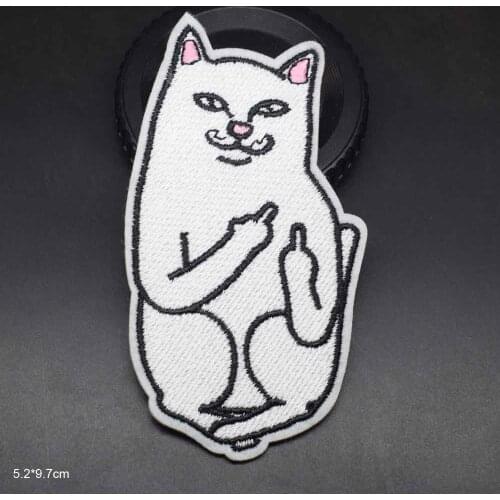 Blinking Round Pink Rude White Animal Stay Pawsitive Animals Iron On Embroidered Clothes Patches For Boys Girls Kids Clothing