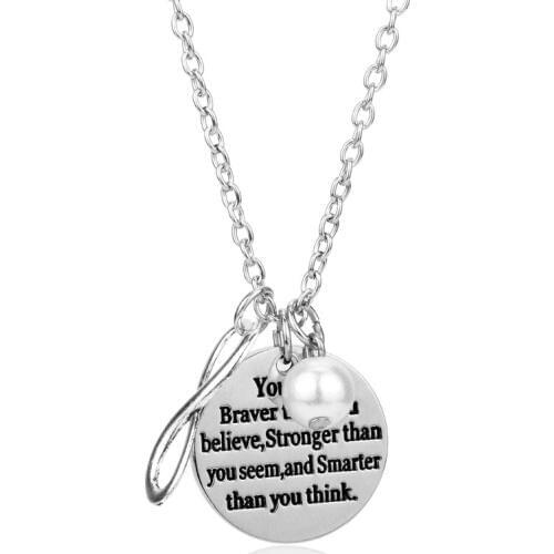 MQCHUN Fashion "you are braver than you believe stronger than you seem and smarter than you think " Charm Necklace Women Jewelry