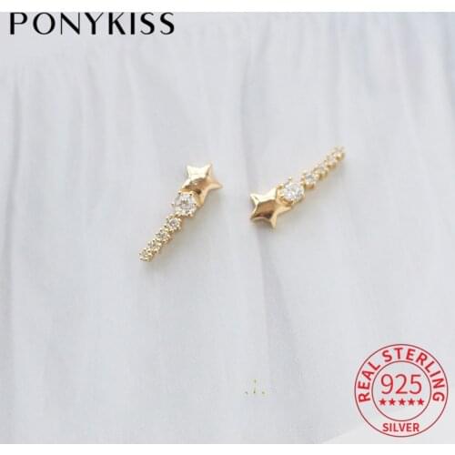 PONYKISS Trendy 925 Sterling Silver Minimalist Meteor Star Zircon14K Gold Stud Earrings For Women Cute Fine Jewlry Drop Shipping