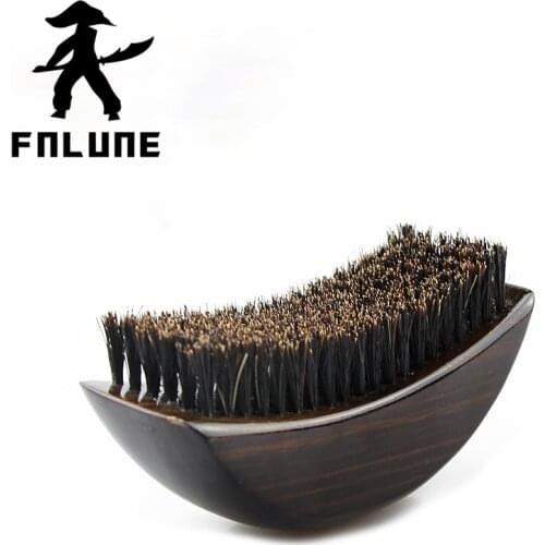 FnLune Men Boar Hair Bristle Beard Mustache Brush Palm Soft Round Wood Handle Wave Brush Hair Beard Comb Facial Cleansing Brushe