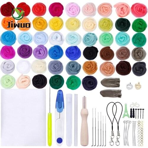 Jiwuo Wool Felt Poke Material Package 50 Colors 5g Handmade DIY Needle Felt Craft Starter Kit Needlework Accessories