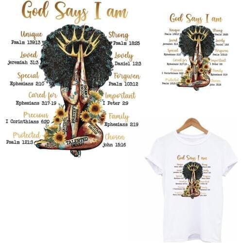 God Sad I Am Letter Thermal Patches For Clothing DIY Washable Heat Transfer Black Queen Iron On Sticker On Clothes Applique