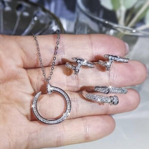 2021 New Personality Rivet Ring Set for Women Jewelry 100% AAAA Zircon Earrings Necklace Adjustable Ring Set Wedding Jewelry