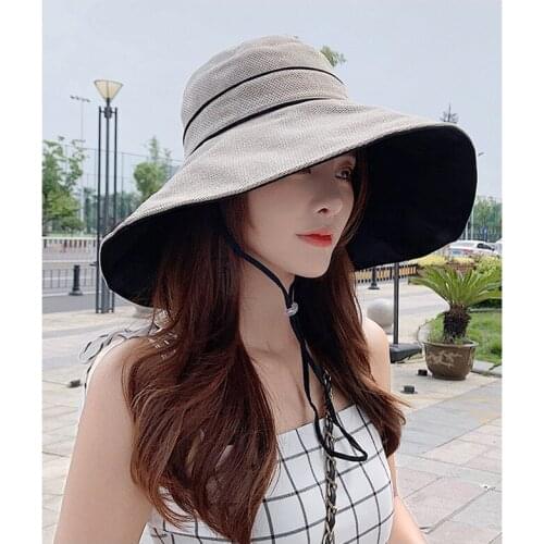 New Wide Brimmed Sunhat For Women Double Sided Wear Suncreen Bucket Hats Summer Breathable Cap Outdoor Boonie Caps Beach Hat