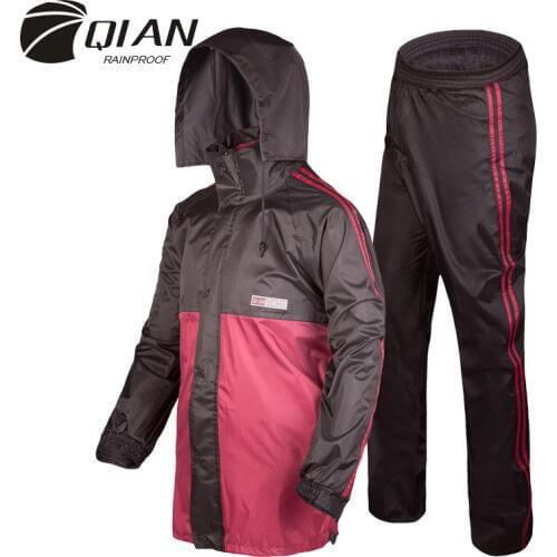 QIAN RAINPROOF Professional Adult Outdoor Rainsuit Hidden Rainhat Fashionable Multi-functional Thicker Raincoat High Quality