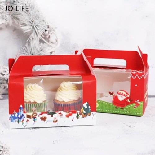 JO LIFE 10pcs Chritmas Cupcake Dessert Package Gift Bags With Hand Held Clear Lid