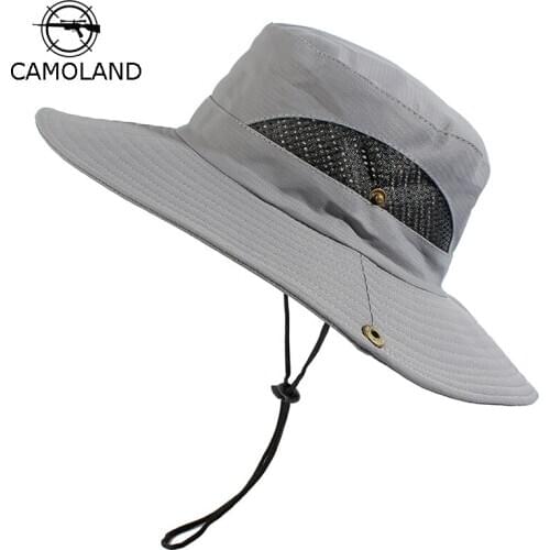 CAMOLAND Summer UV Protection Sun Hat Women Man Anti Mosquito Face Mesh Net Hat Outdoor Male Fishing Hiking Bucket Hats
