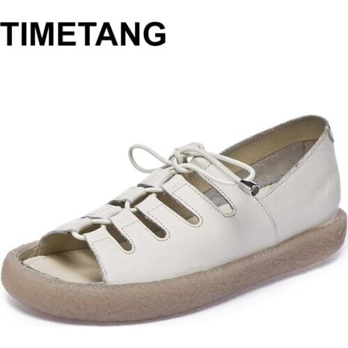 TIMETANG Genuine Leather Women Sandals 2021 Summer New Cross Straps Roman Sandals Fish Mouth Shoes Bohemian Retro Zapatos E777