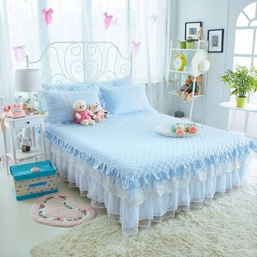 Thickened quilting Pure cotton Princess wind double lace Embroidery Bedspread Fitted Sheet Pillowcases 2/3pcs Luxury Bedding