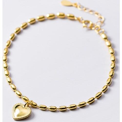 Punk Authentic REAL. 925 Sterling Silver Jewelry Love Heart Beads chain wrist Bracelet GTLS939