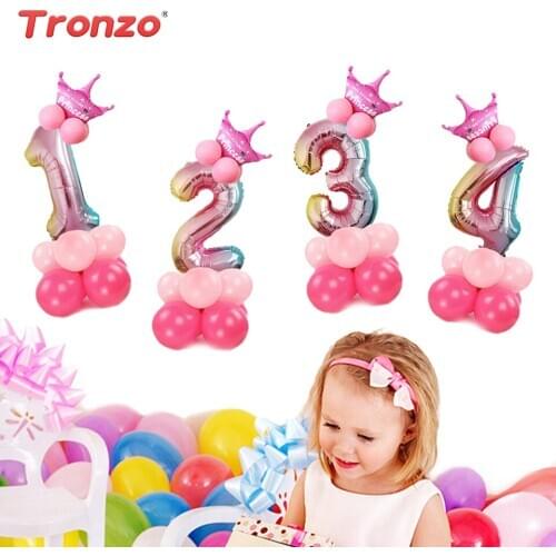 Tronzo Rainbow Number Balloon 1st Birthday Party Decorations Kids 32inch Digital Foil Balloon Baby Shower Favor Wedding Supplies