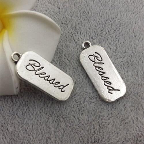 High Quality 20 Pieces/Lot 12mm*25mm Antique Silver Plated Blessed Small Tag Words Message Charms