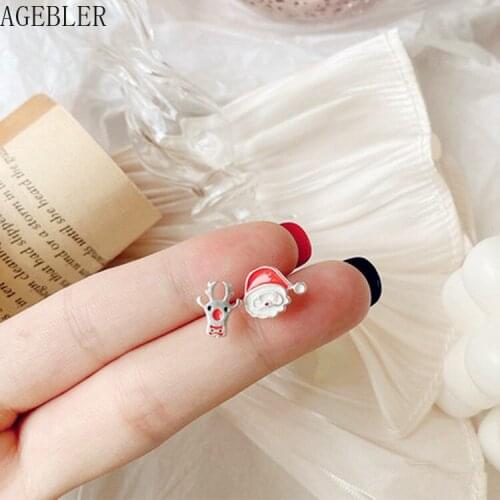 S925 sterling silver Elk Santa stud Earrings for women jewelry Feminine Personality Simple Asymmetrical Lovely Earrings