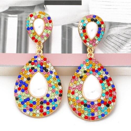 Wholesale Geometric Dangle Earrings Za Women 2021 Rhinestone New Rainbow Classic Pearl Hanging Earrings Jewelry Dropshipping