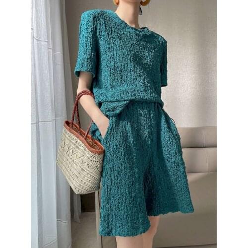 Womens Suits Summer Korean Casual Fashion Suits Short-sleeved T-shirt Shorts Large Size Loose Thin Two Piece Sets T Shirt Sets