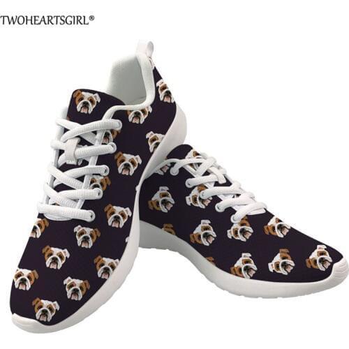 Twoheartsgirl Women Sneakers English Bulldog Women Shoes Mesh Breathable Female Sneakers Women Casual Shoes Plus Size 35-45
