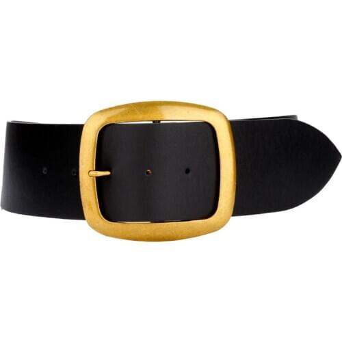 Genuine Leather Belts for women High-quality real black cow vintage big pin buckle casual cowhide belt Classic Jeans wide strap