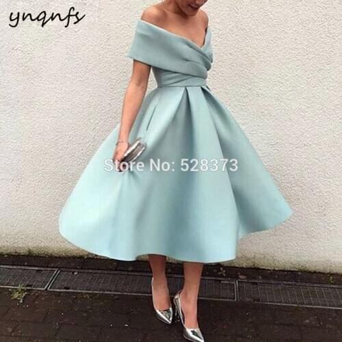 YNQNFS RE12 Robe De Soiree Courte Cocktail Vestido Curto Off Shoulder Ball Gown Tea Length Vintage Mother of the Bride Dresses