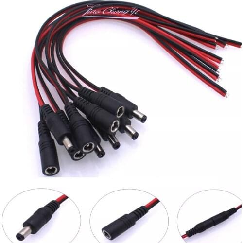 10PCS 16AWG 5.5*2.5mm/2.1mm High Quality DC Power Jack With Wire DIY Female& Male Socket DC Connector Plug Adapter DC12V-24V