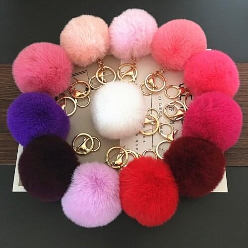 10Pcs Simple Pompom Fur ball Keychain Artificial Rabbit Fur Animal Key Chain For Woman Car Bag Accessories 8cm plush keychain