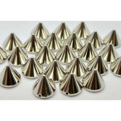 100 Silver Tone Metallic Rock Punk Spike Rivet Acrylic Taper Stud Beads 12X10mm