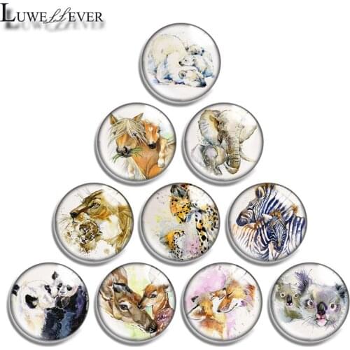 12mm 14mm 16mm 20mm 25mm 30mm 634 Animal Mother Mix Round Glass Cabochon Jewelry Finding 18mm Snap Button Charm Bracelet