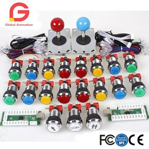 2 player Arcade Game DIY Kit for PC and Raspberry Pi 5Pin joystick and + Chrome Plating LED Illuminated push buttons