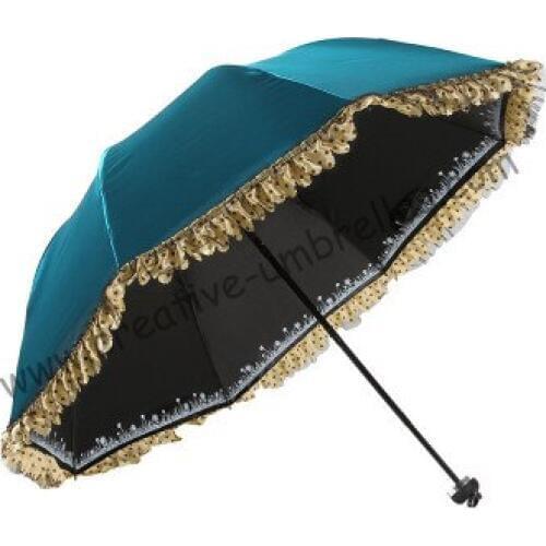 2pcs/lot colour option Ladies' summer folding mini umbrella 5 times black coating anti-UV women pocket lace royal blue parasol