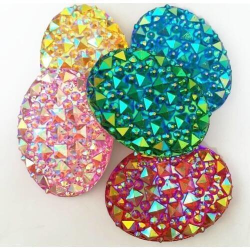 4PCS AB Resin 30*40mm oval 3D Crocodile skin Flat back rhinestone Wedding Embellishment diy appliques SK36