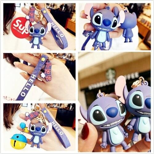 Disney Cute Cartoon Stitch Animal Monster Keychain Women Silica gel Rope Toys Kid Key Ring Chains Car Bag Charm Pendant For Girl