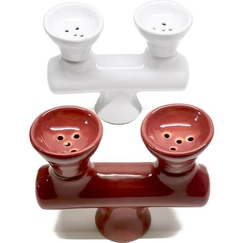 2 Head Hookah Bowl Double Cup Shisha Pot Ceramic Dual Top Narguile Keeper Chicha Accessory Narguila Topper Two Flavor Holder