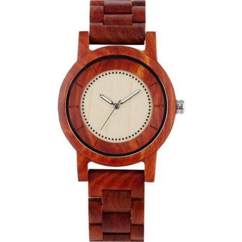 Stylish Full Wood Watches Handmade Red Sandalwood Clock Luminous Hands Male Timepieces Wooden Quartz Watch Relogio Masculino