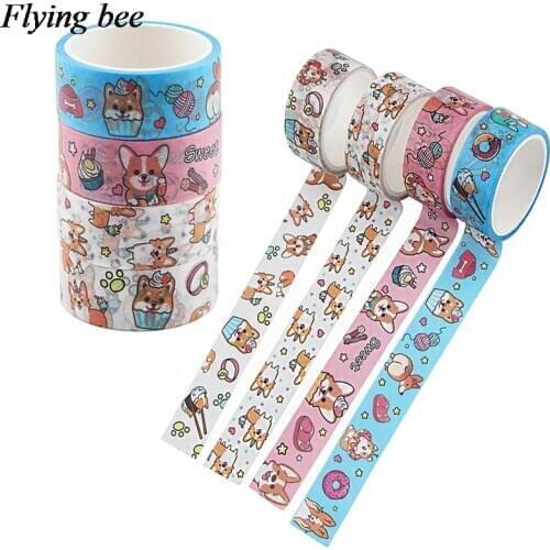 Flyingbee 15mmX5m Cartoon dog cute Corgi Decorative Washi Tape Adhesive Tape DIY Scrapbooking Tape Student gifts X1059